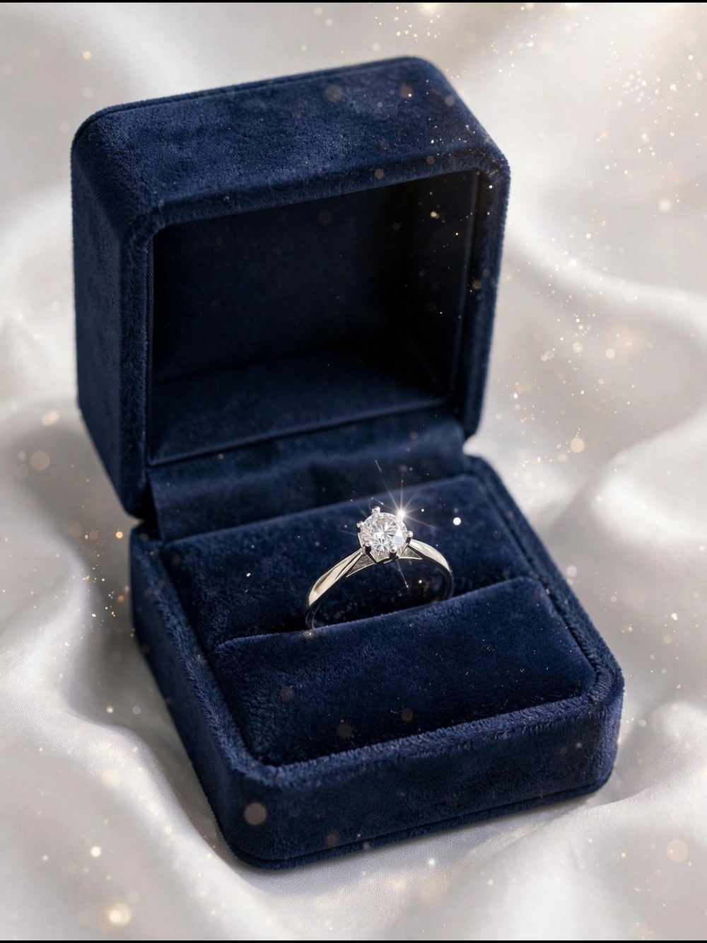 Classic Solitaire Diamond Engagement Ring in Sterling Silver